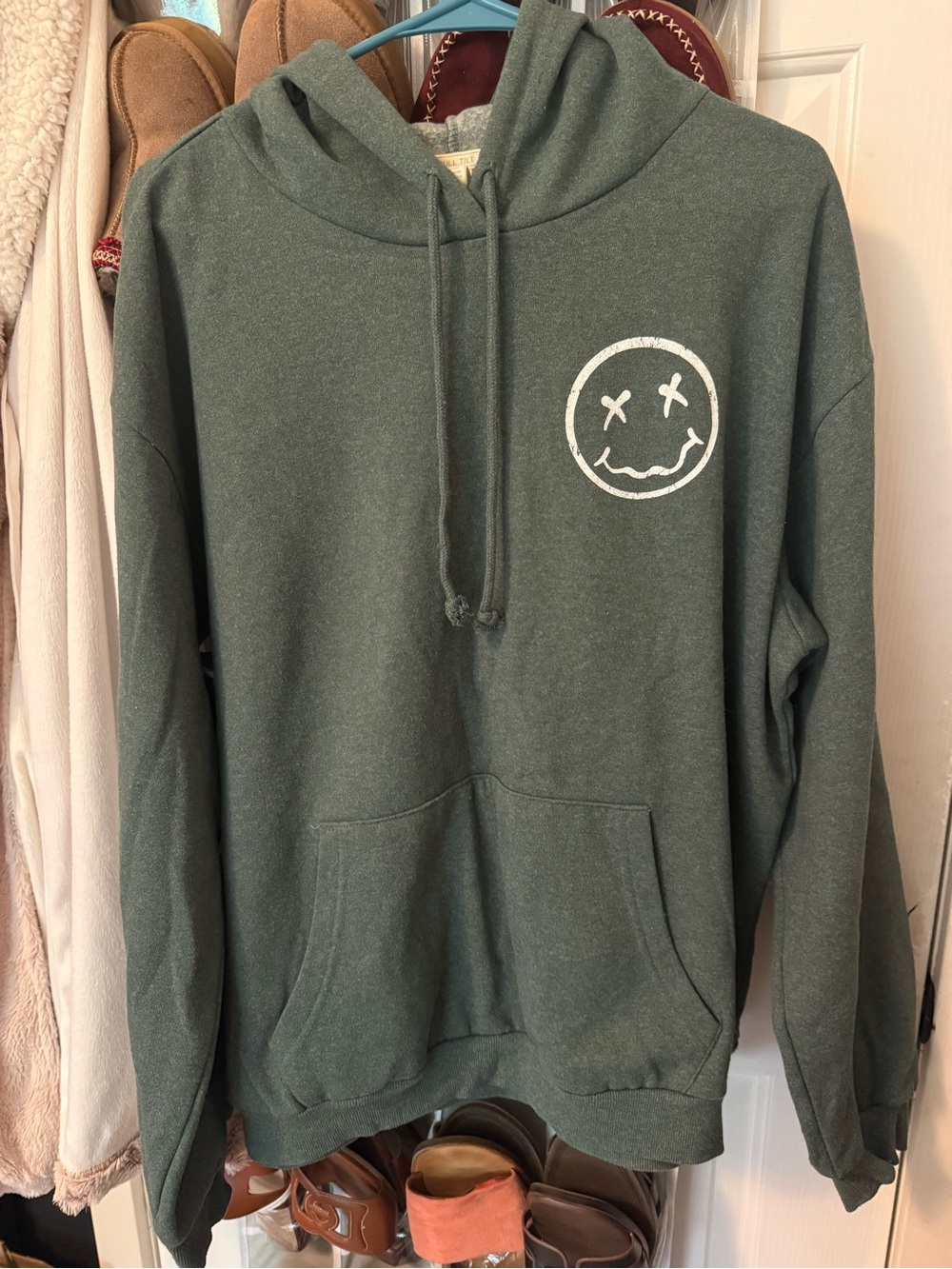 Full Tilt Unisex Green Hoodie with White Smiley Graphic